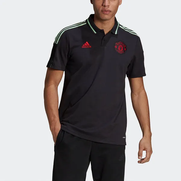 adidas MENS Mufc Polo Manchester United Football Polo Shirt Black, black