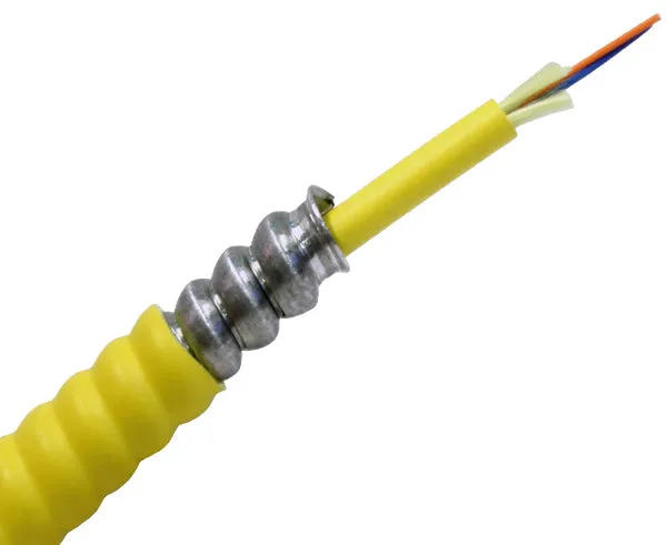 Armored Distribution, Riser Fiber Optic Cable, Single Mode OS2, Corning Fiber, Indoor, OFCR (Per Foot)