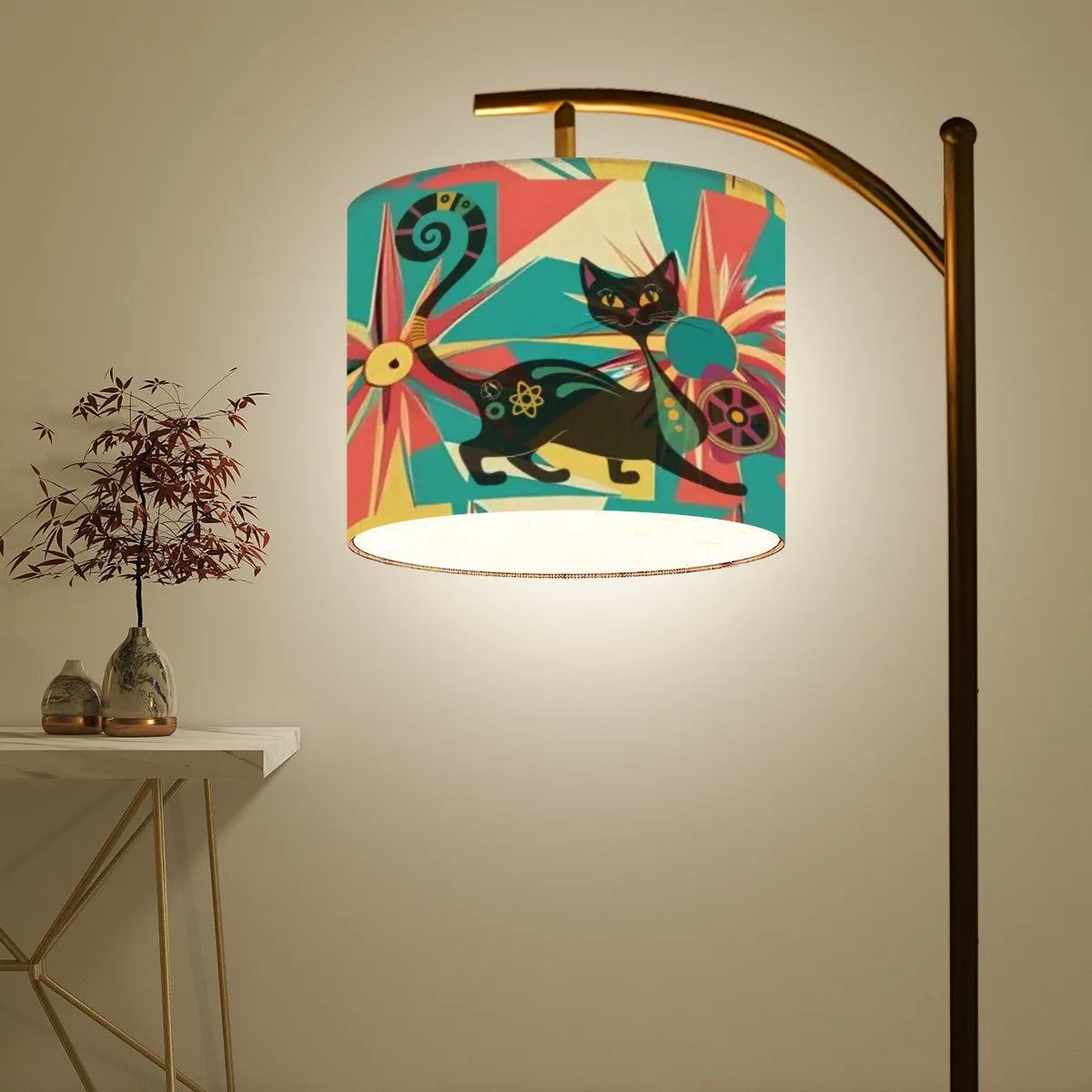 Atomic Cat Mid Century Modern Arc Floor Lamp, Teal, Orange Retro Atomic Starburst Design MCM Floor Lamp