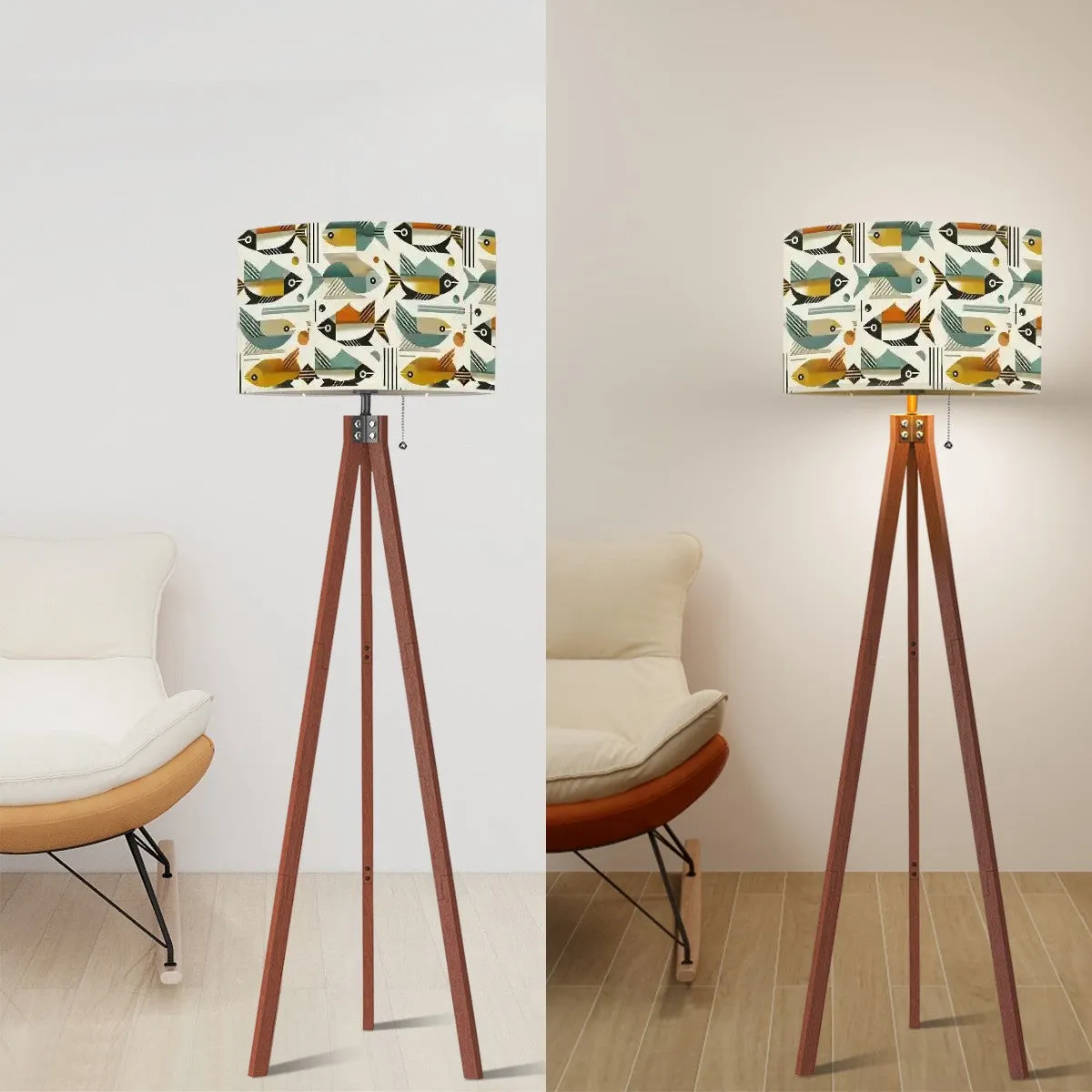 Atomic Fish Bauhaus Designed Mid Century Modern Tripod Floor Lamp (Made in USA)