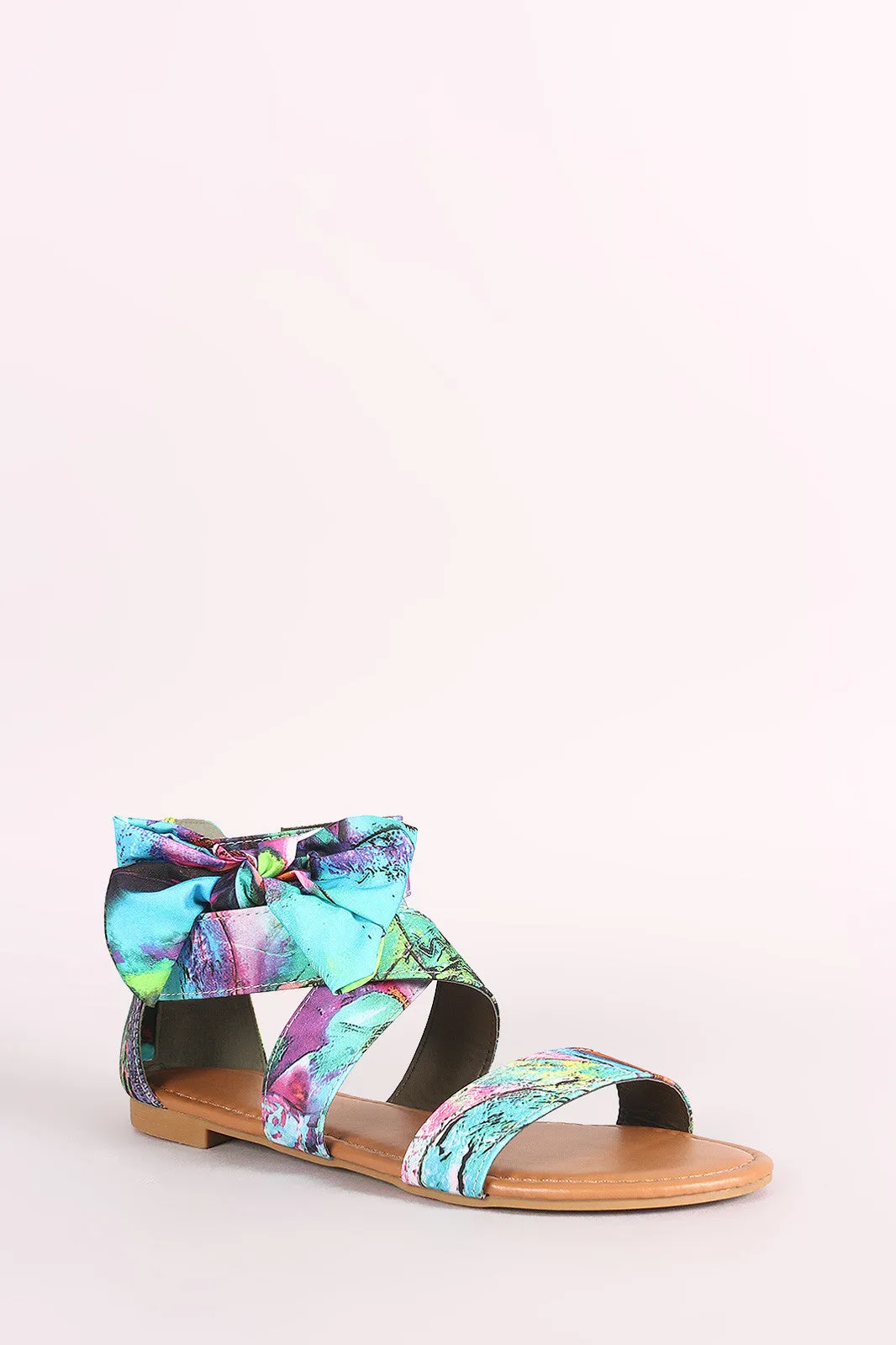 Bamboo Printed Side Bow Flat Sandal