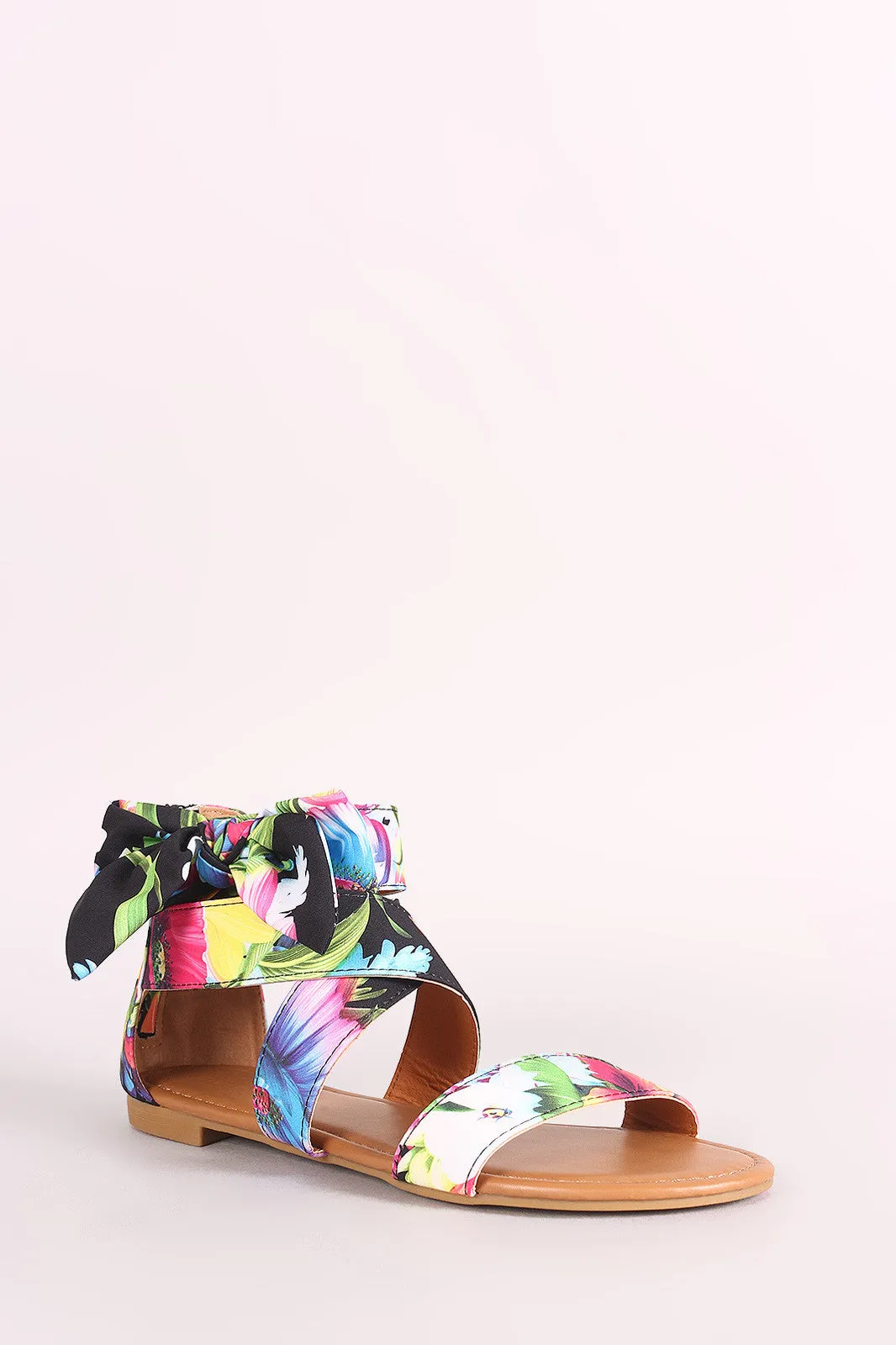 Bamboo Printed Side Bow Flat Sandal