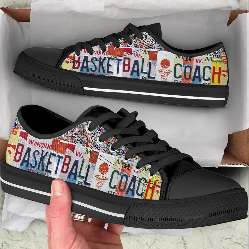 Basketball Coach License Plates Low Top Shoes , Low Top Sneaker, Low Top Canvas Shoes