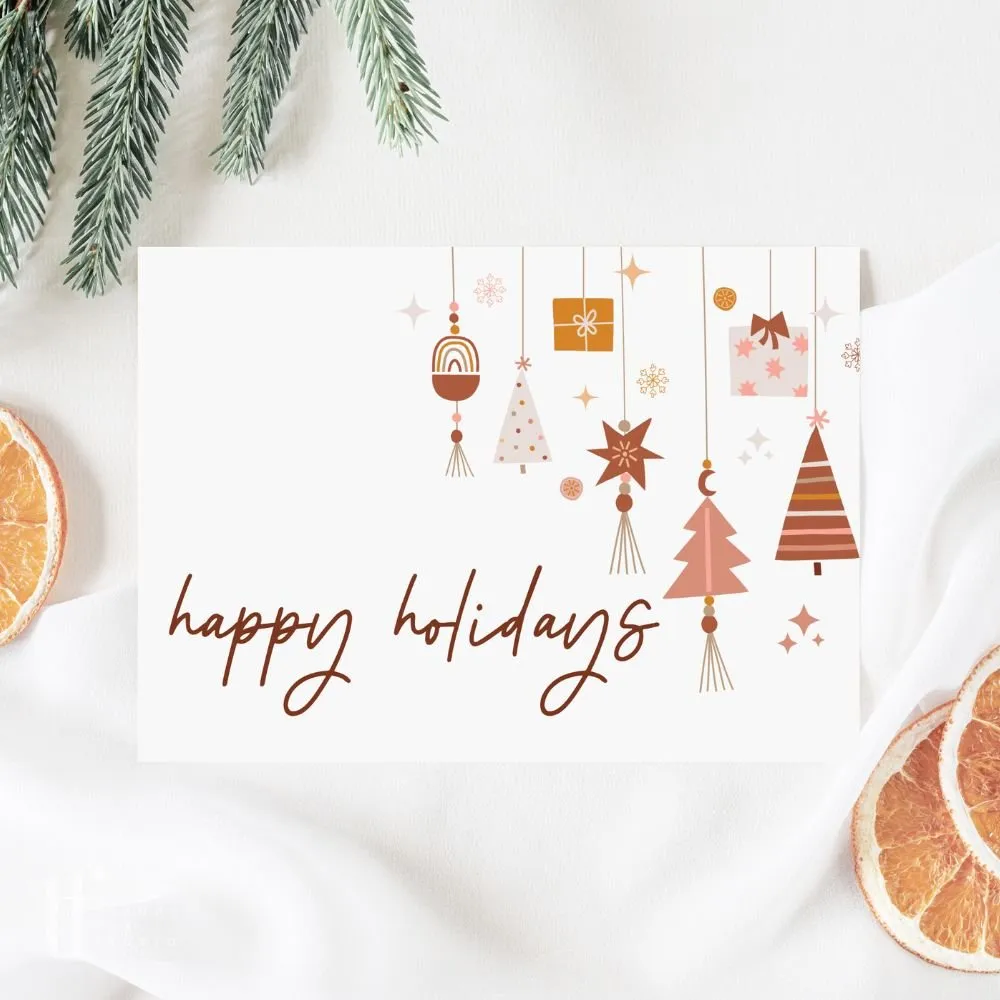 Boho Christmas Business Thank You Card Canva Template | Pastel Pink & Red