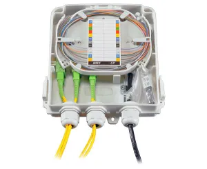 FTTH Wall Mount Plastic Fiber Distribution Unit, Up to 8 Ports, Up to 12 Splices