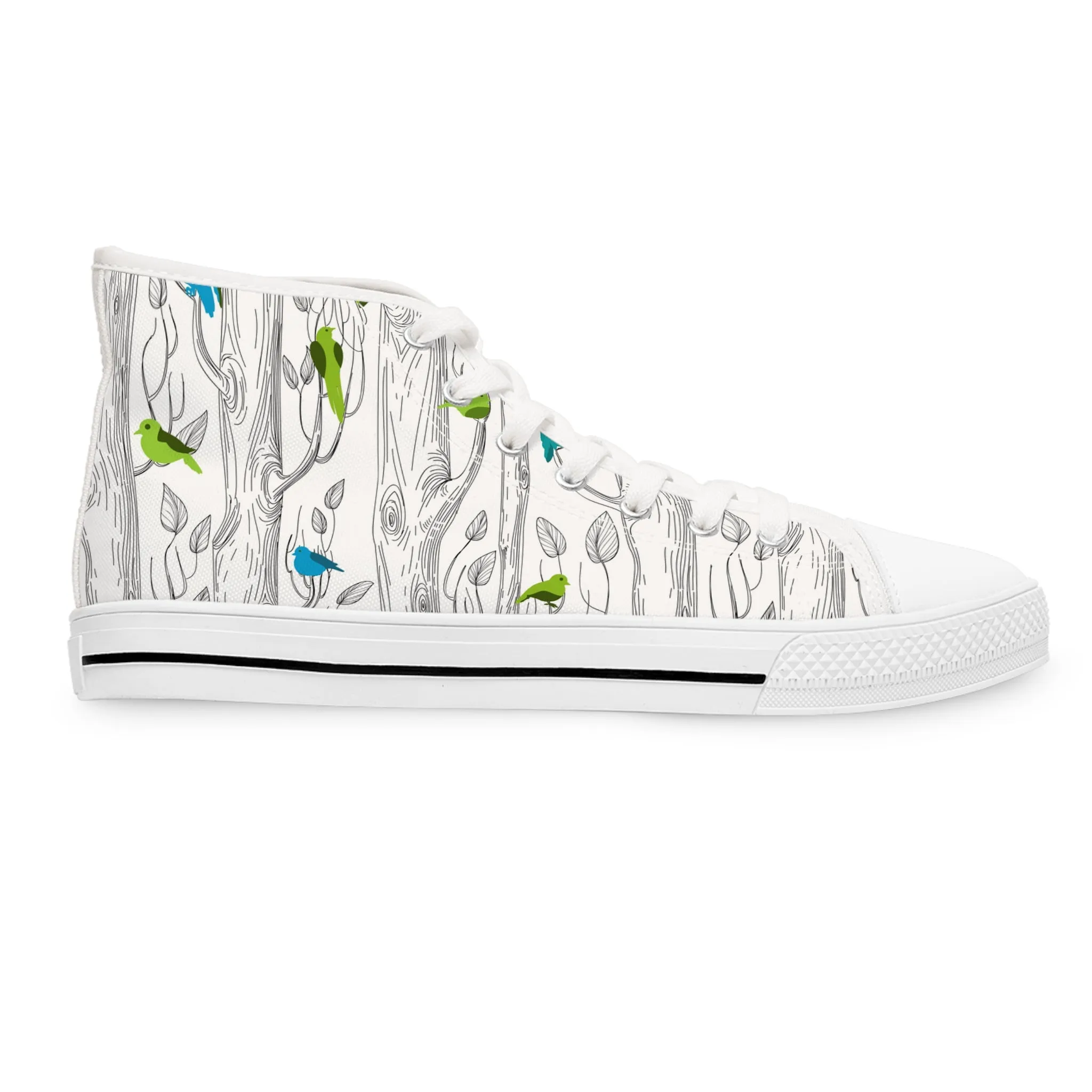 Green and Blue Birds Women's High Top Sneakers