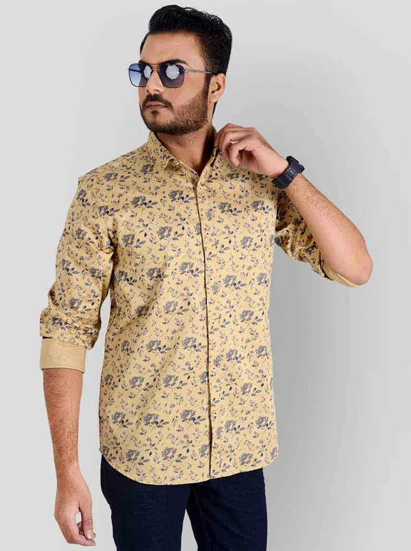 Light Khaki Printed Slim Fit Casual Shirt | JadeBlue