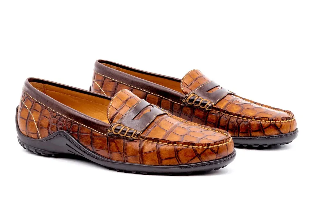 Martin Dingman Bill Alligator Grain Leather Penny Loafer - CHESTNUT