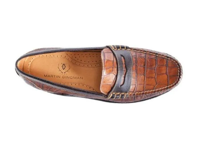 Martin Dingman Bill Alligator Grain Leather Penny Loafer - CHESTNUT