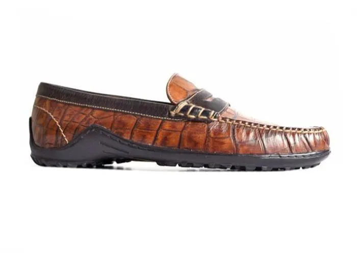 Martin Dingman Bill Alligator Grain Leather Penny Loafer - CHESTNUT