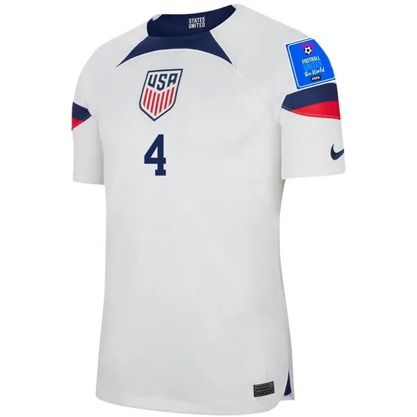 Nike United States Tyler Adams Authentic Match Home Jersey 22/23 w/ World Cup 2022 Patches (White/Loyal Blue)