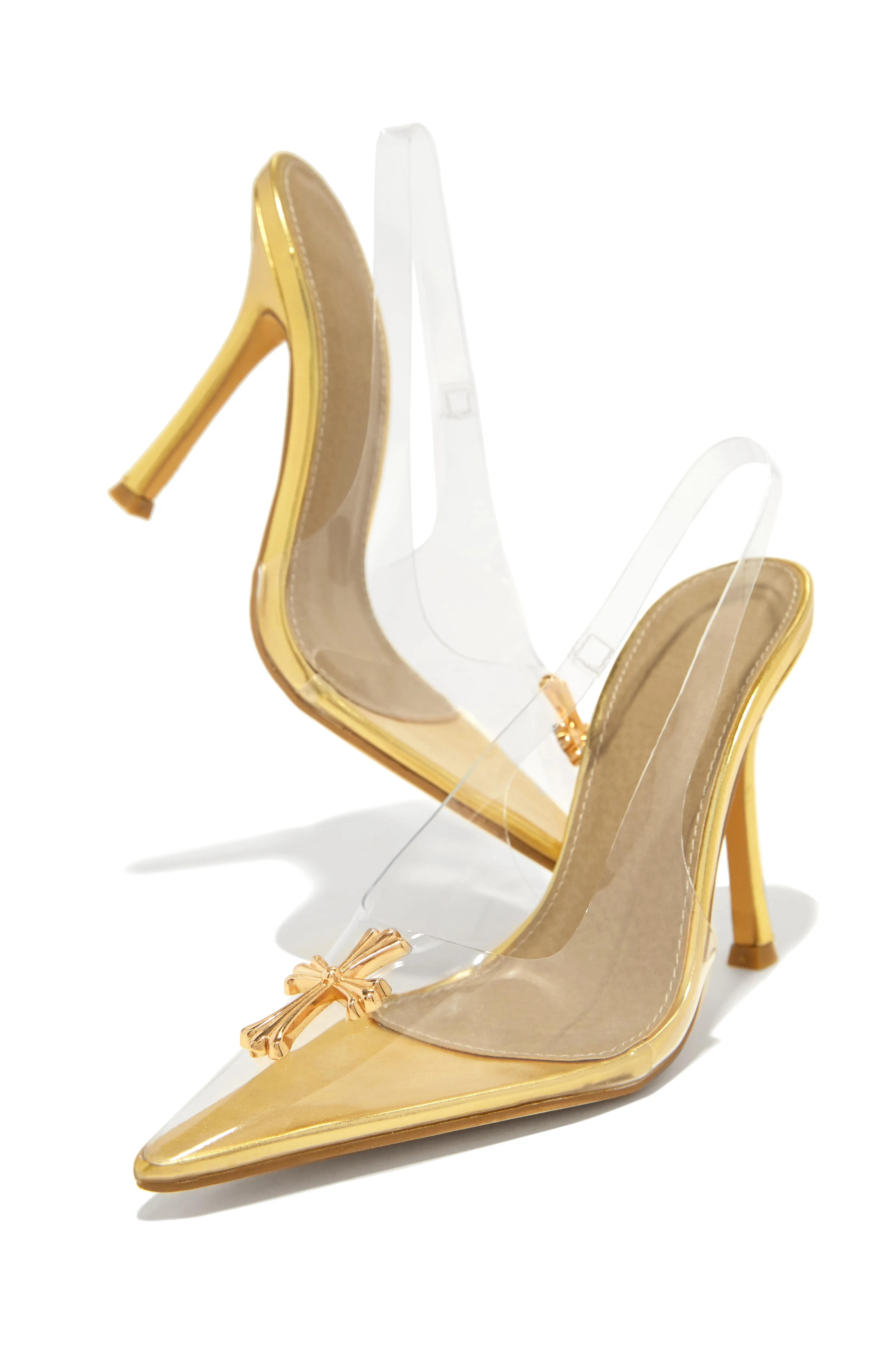 Rosabel Slingback Clear Heel Pumps - Gold