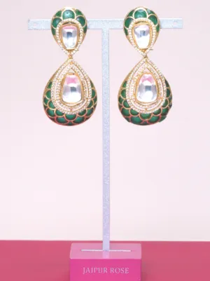 Samsara Green Yellow Gold Statement Earrings Jaipur Rose Designer Indian Jewelry