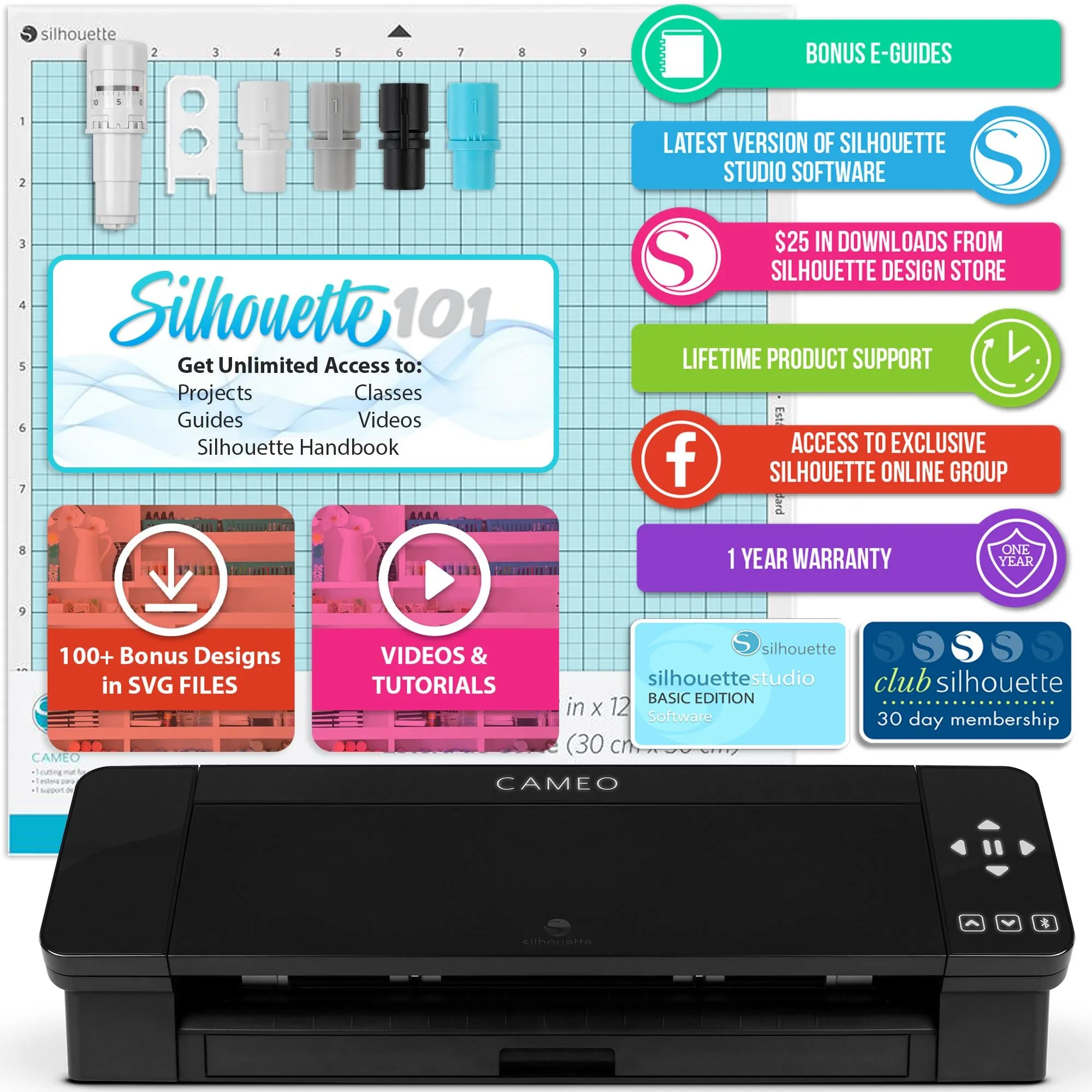 Silhouette Black Cameo 4 Deluxe Siser Easyweed Heat Transfer (HTV) Bundle