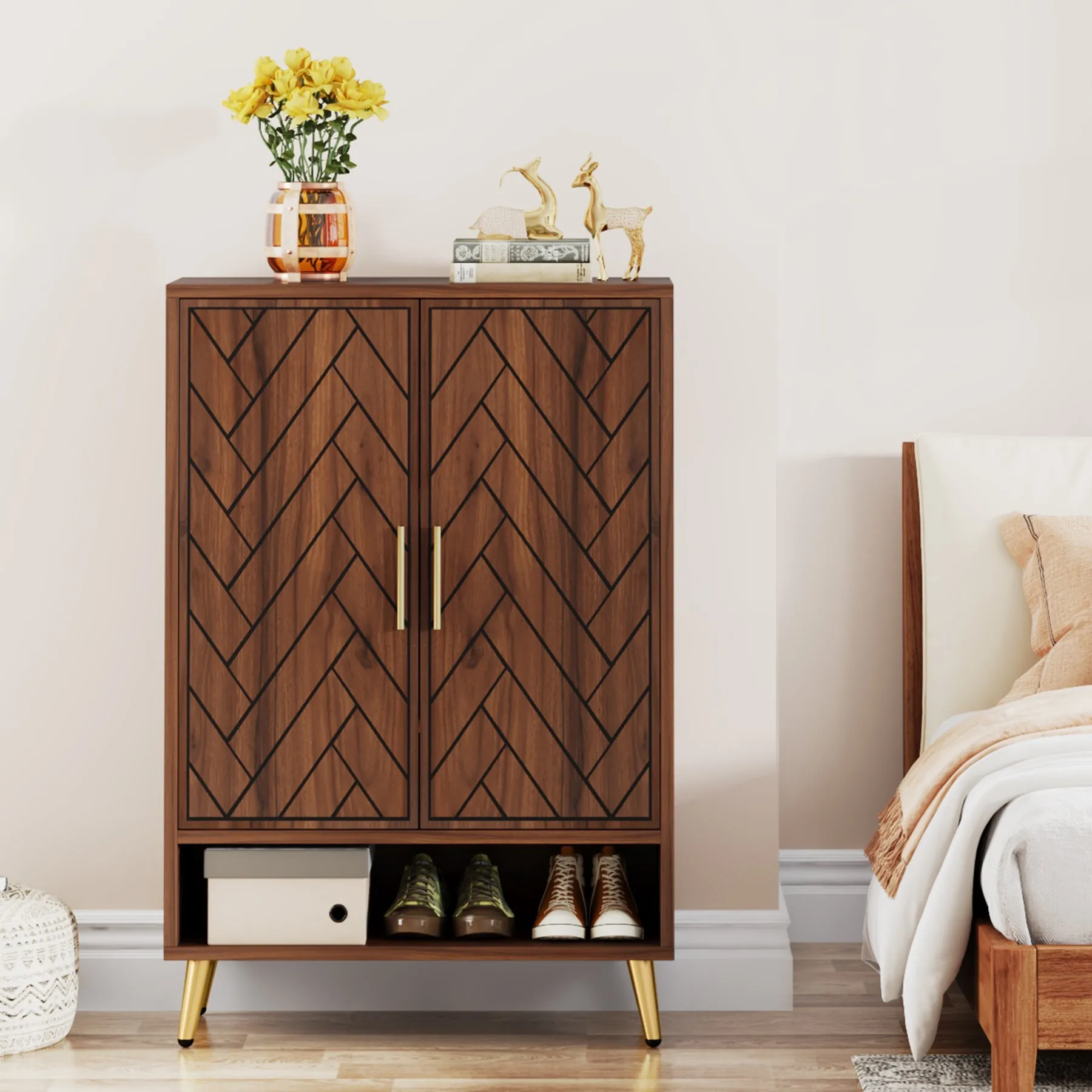 Wooden Shoe Cabinet, 6-Tier Shoe Organizer with Adjustable Shelves