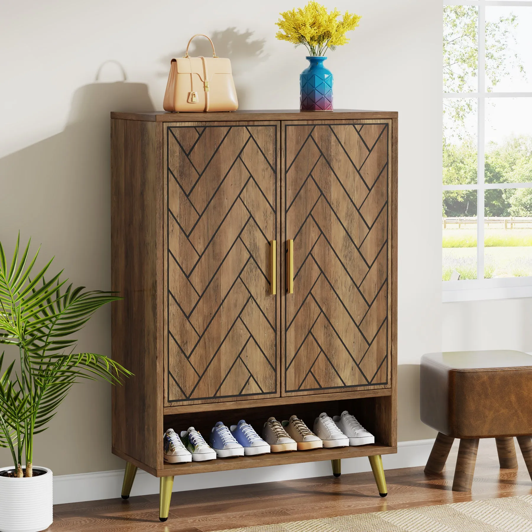 Wooden Shoe Cabinet, 6-Tier Shoe Organizer with Adjustable Shelves